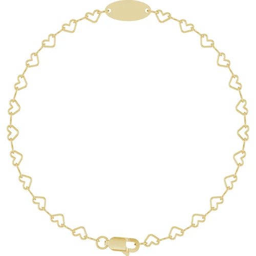 14KT Yellow Gold Heart Link Hoop Earrings Polished Lightweight Snap Back