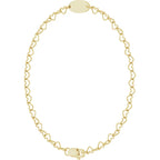 14KT Yellow Gold Heart Link Hoop Earrings Polished Lightweight Snap Back