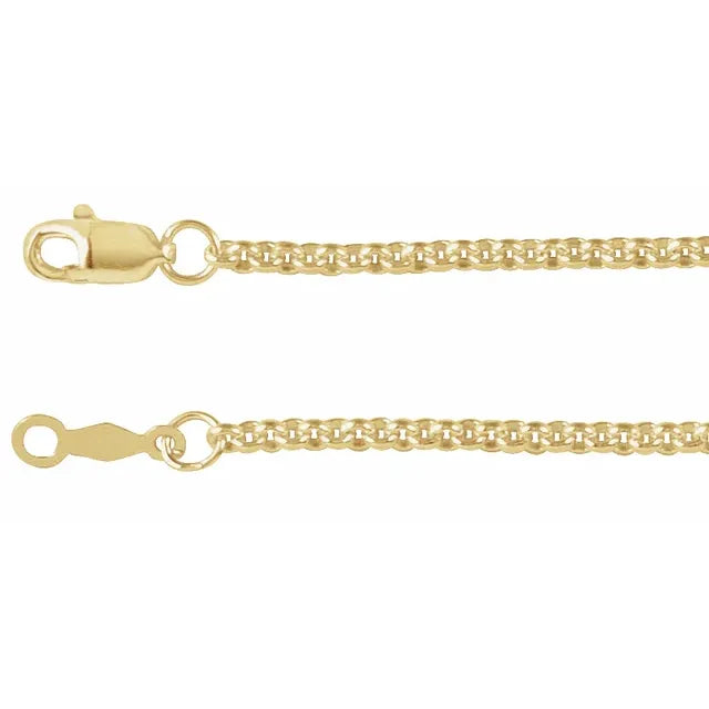 14KT Yellow Gold 2mm Rolo Chain Bracelet, 7 Inch Polished Lobster Clasp