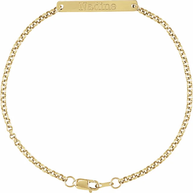 14KT Yellow Gold Engravable Link Hoop Earrings Polished Lightweight Snap Back