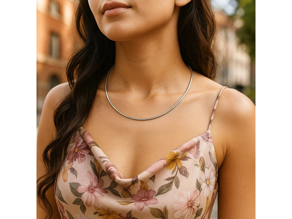 Rhodium Omega Chain Necklace 1.55mm