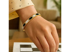 Art Deco Hexagon Diamond Bangle with Onyx & Pearl Inlay