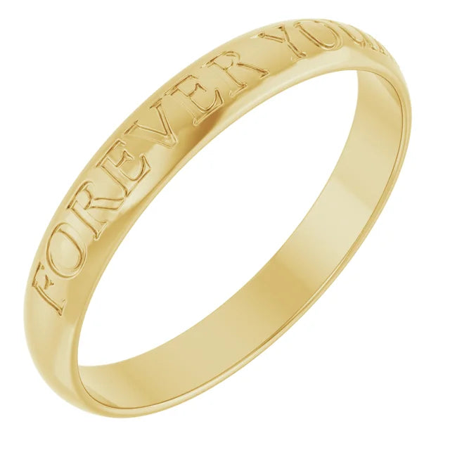 Forever Yours Engraved Half Round Band, Ultra-Lightweight 3mm Size 7