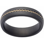 Black Ceramic Rope Inlay Comfort Fit Band 6mm Satin Finish Size 10