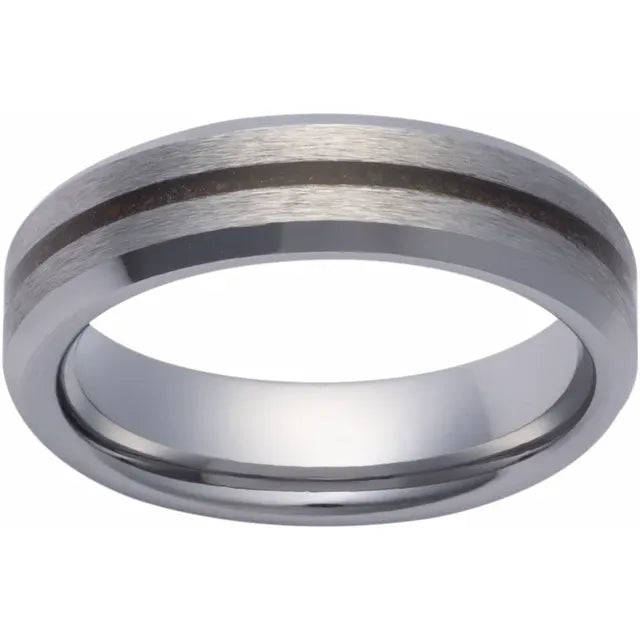Tungsten Crushed Red Dino Inlay Band 6mm Beveled Edge Satin Size 10
