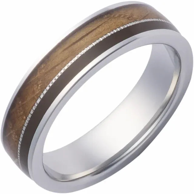 Cobalt Whiskey Barrel Wood Inlay Comfort-Fit Band, 6mm Size 10