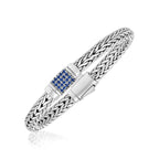Blue Sapphire Weave Motif Sterling Silver Bracelet