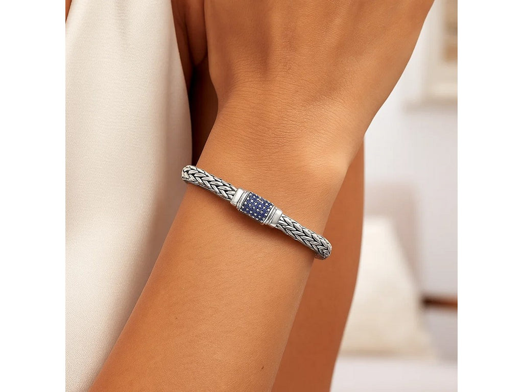 Blue Sapphire Weave Motif Sterling Silver Bracelet