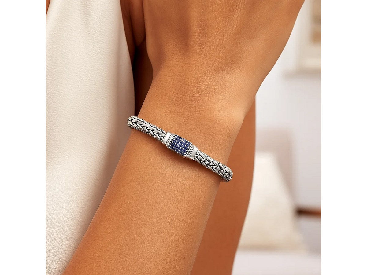 Blue Sapphire Weave Motif Sterling Silver Bracelet