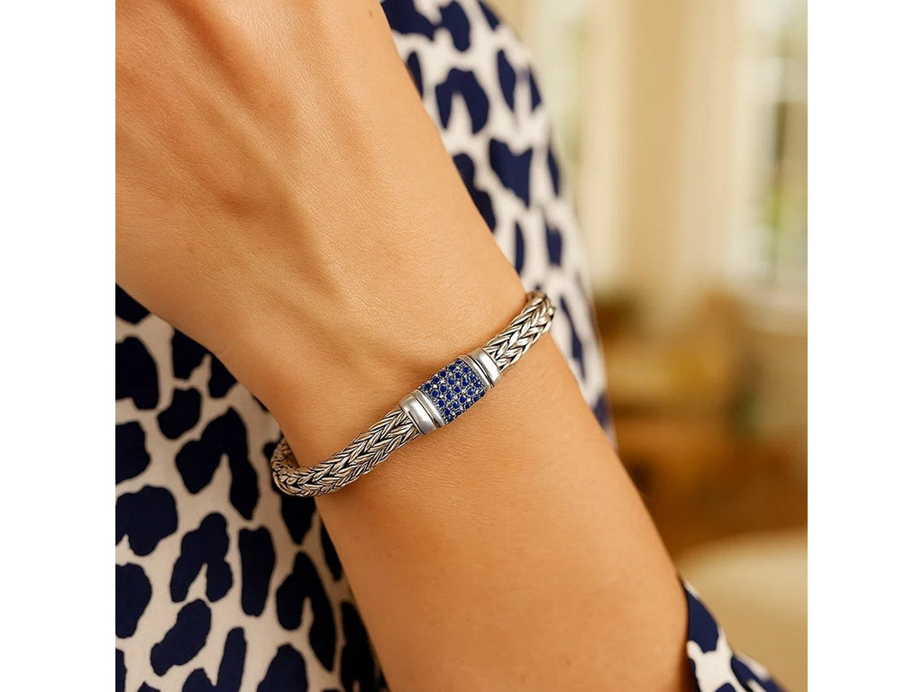 Blue Sapphire Weave Motif Sterling Silver Bracelet