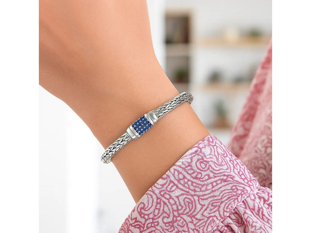 Blue Sapphire Weave Motif Sterling Silver Bracelet