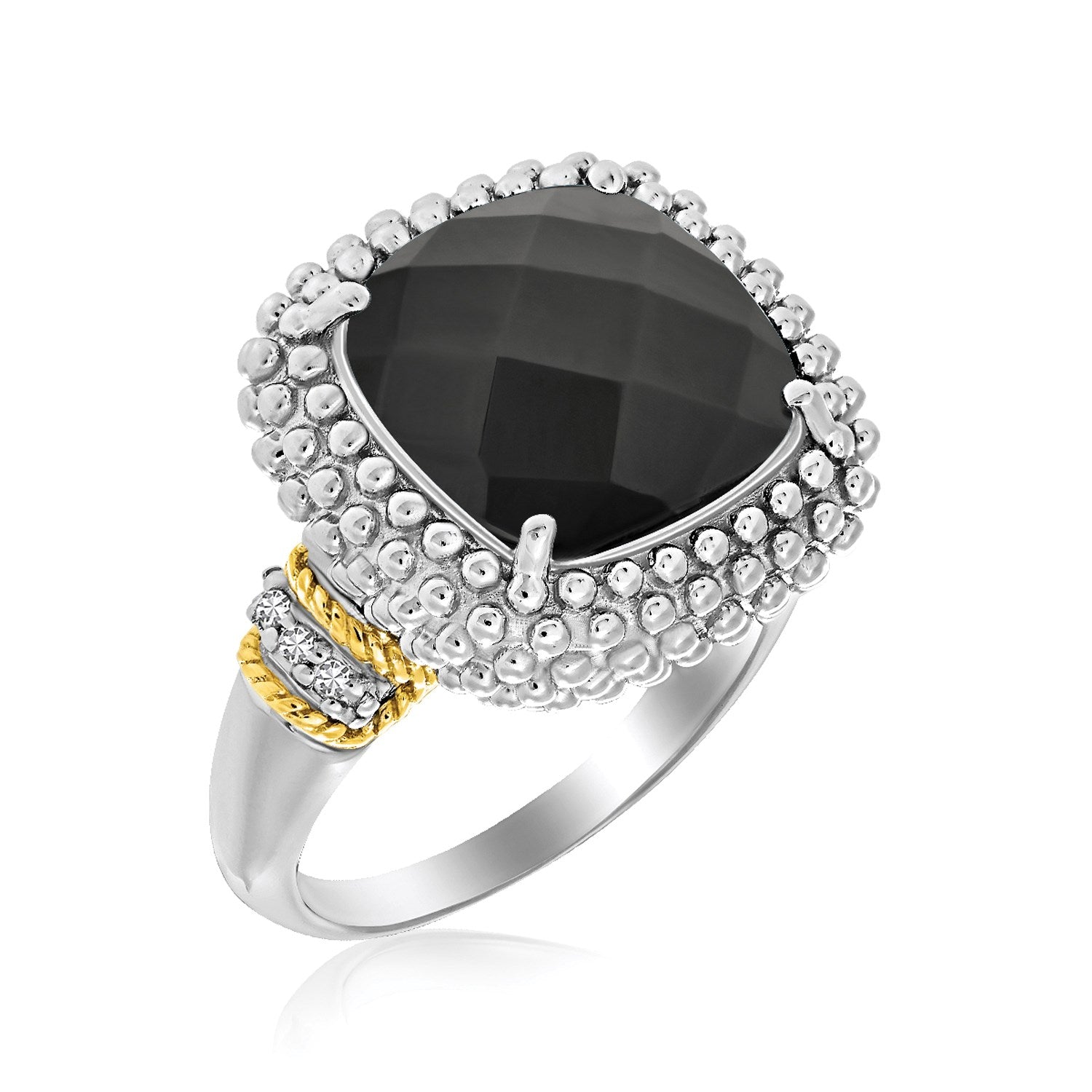 Cushion Black Onyx Diamond Popcorn Ring