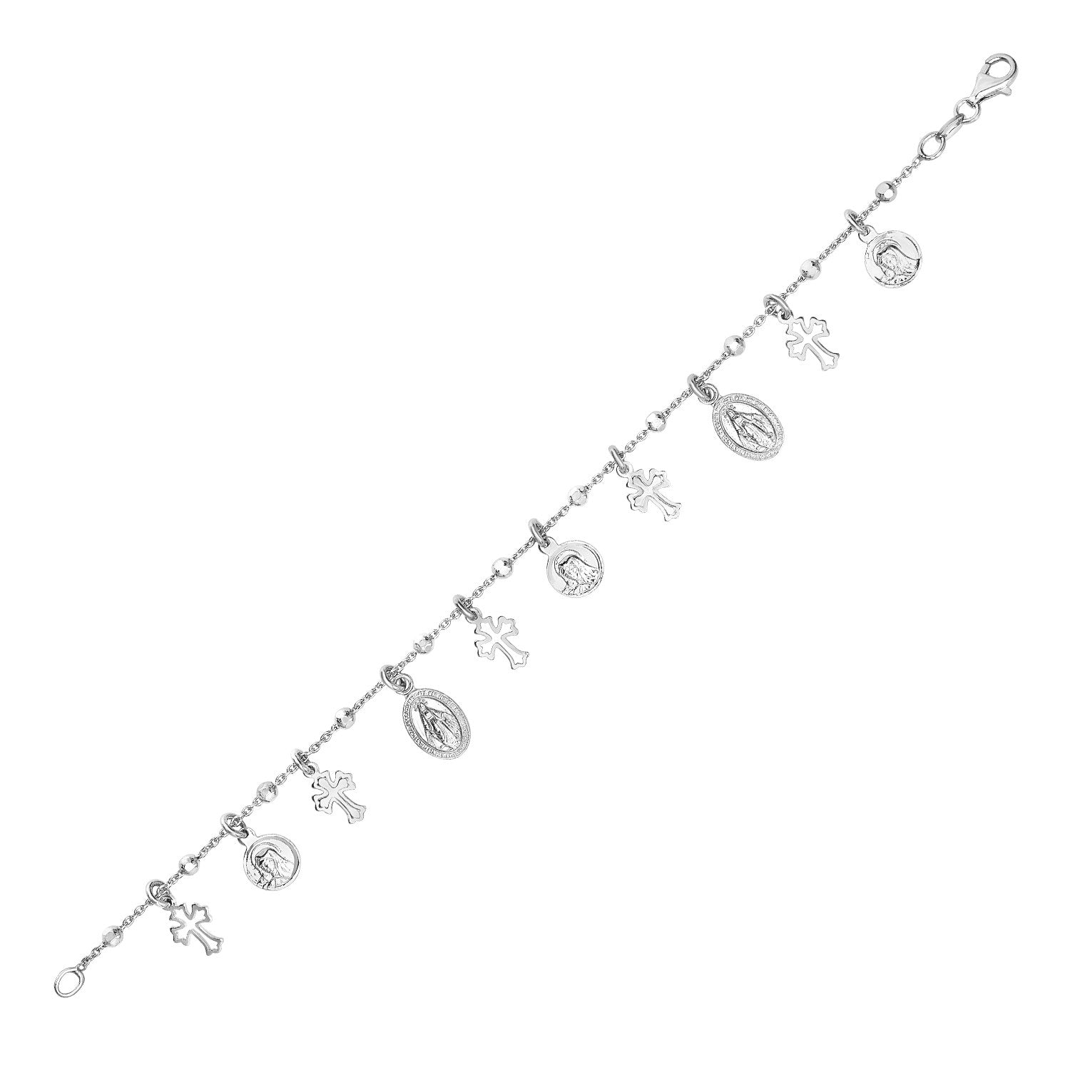 Religious Charm Cross Bracelet in Sterling Silver