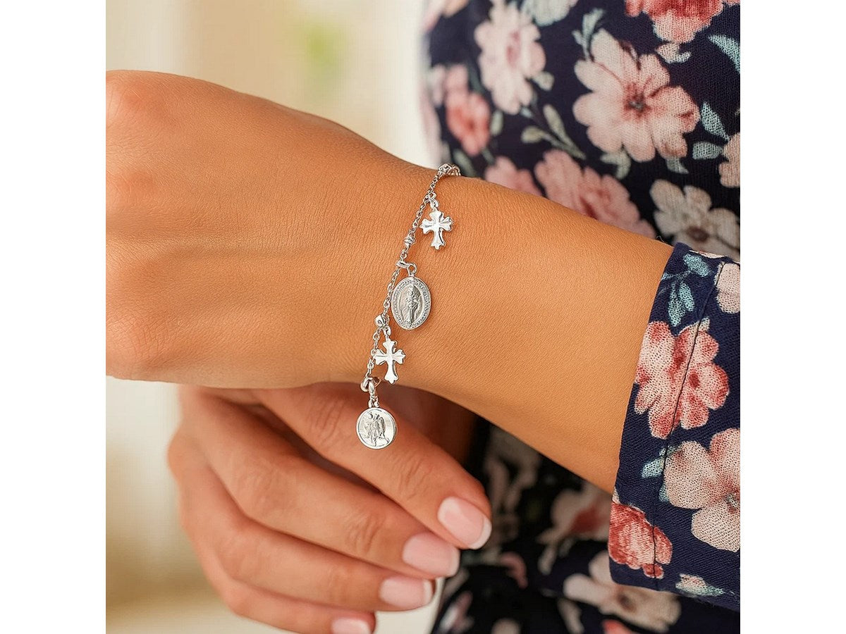 Religious Charm Cross Bracelet in Sterling Silver