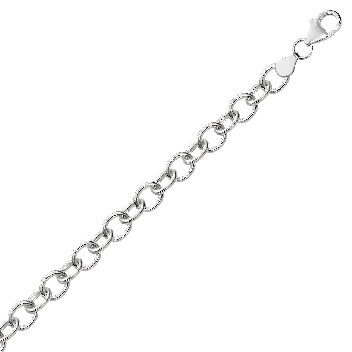 Rhodium Plated Sterling Silver Cable Chain Bracelet