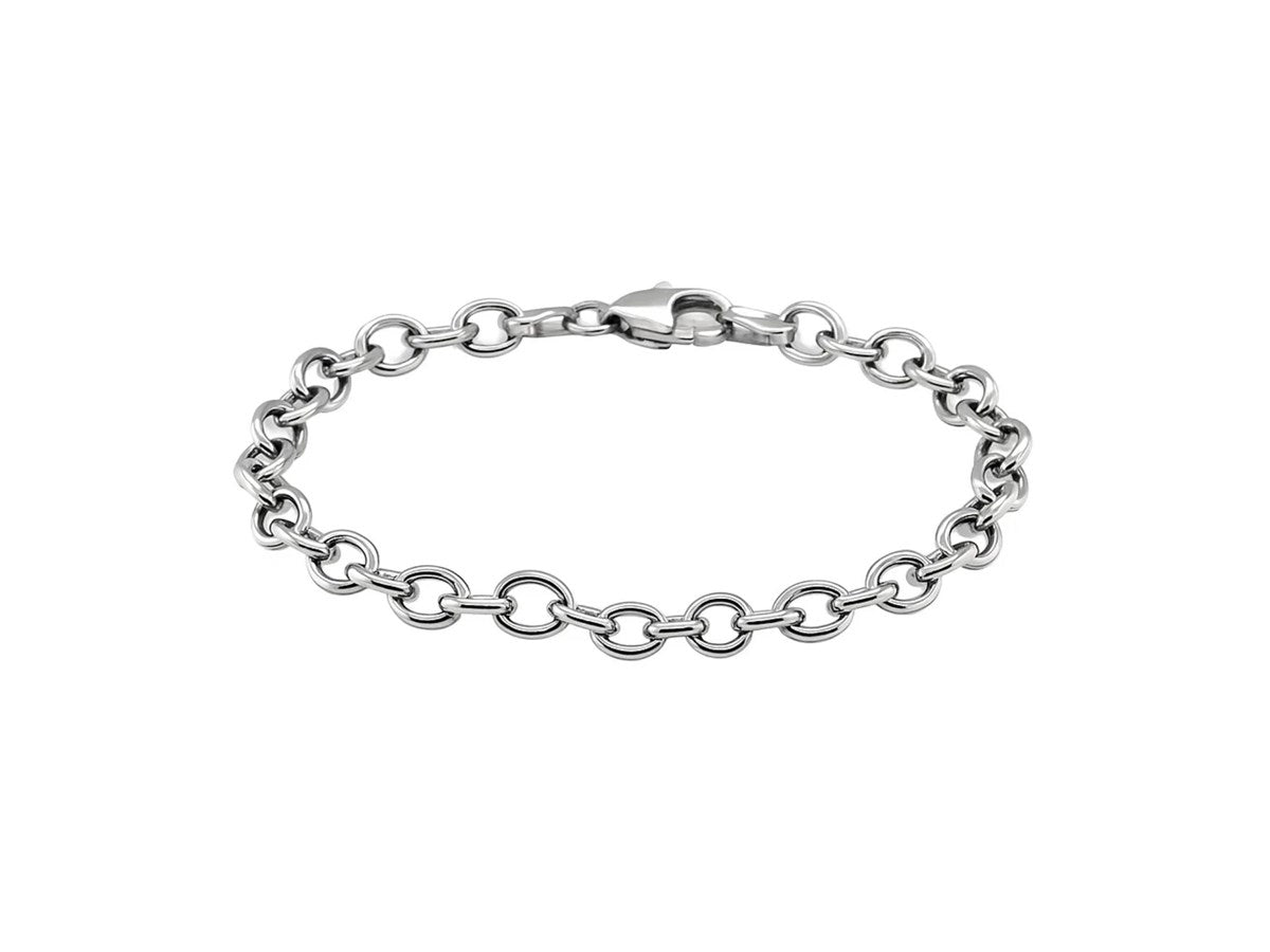 Rhodium Plated Sterling Silver Cable Chain Bracelet