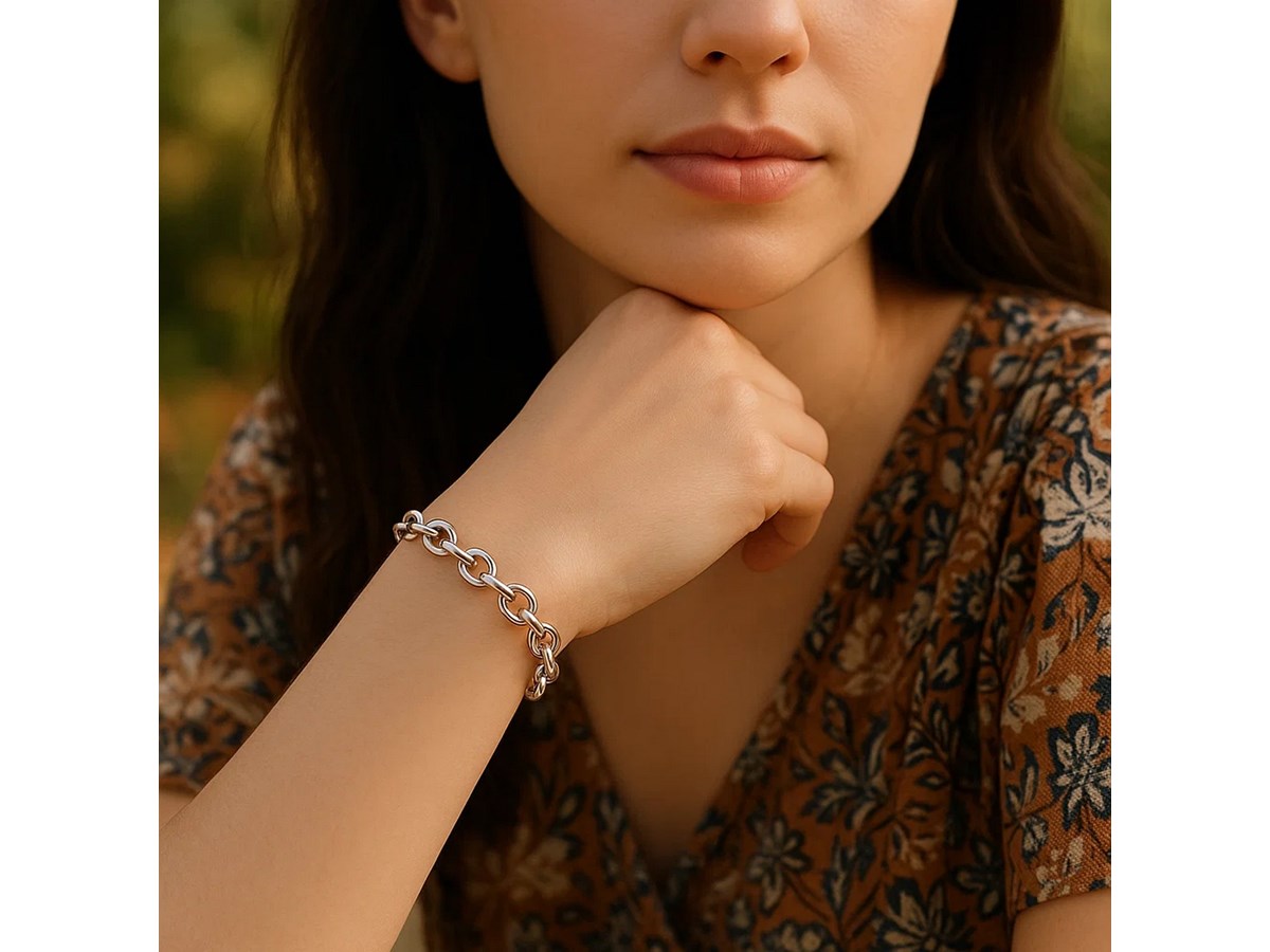 Rhodium Plated Sterling Silver Cable Chain Bracelet