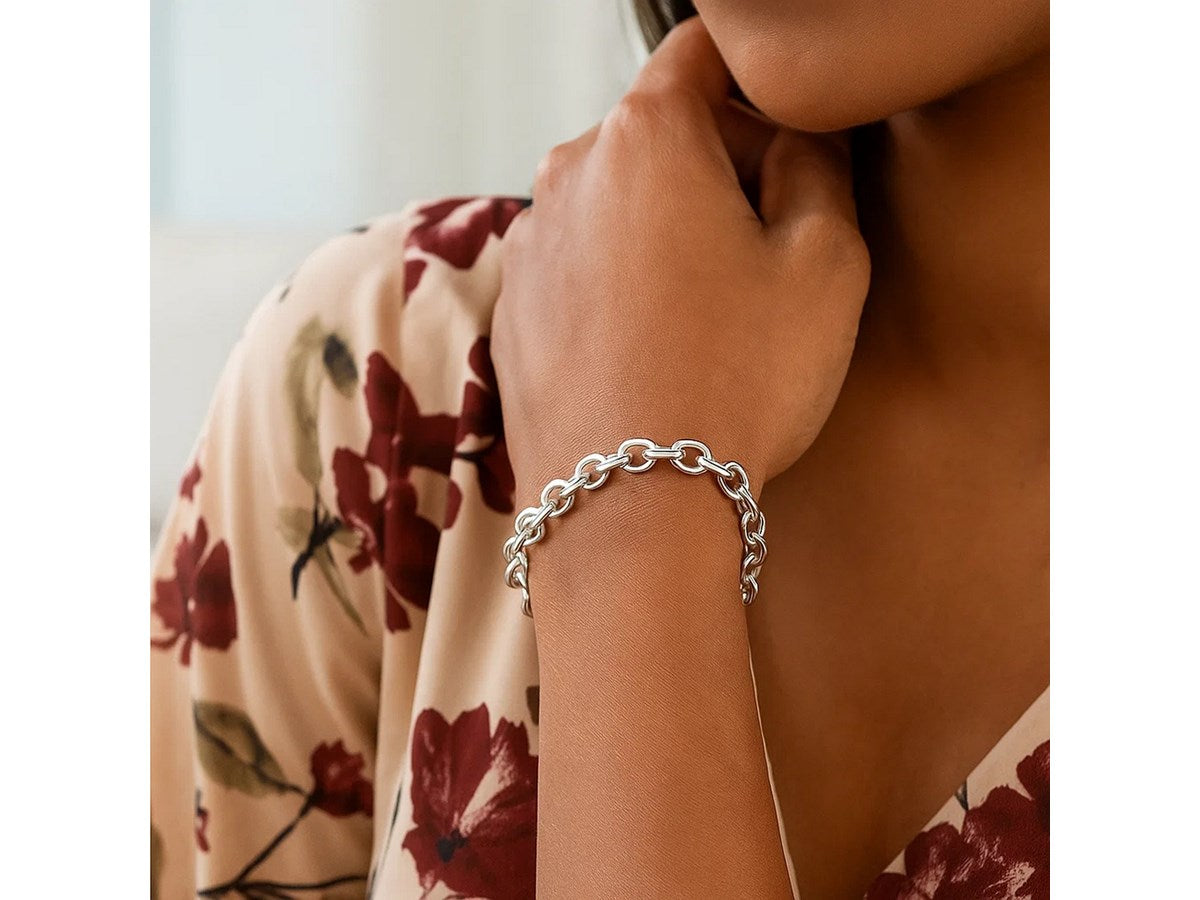 Rhodium Plated Sterling Silver Cable Chain Bracelet