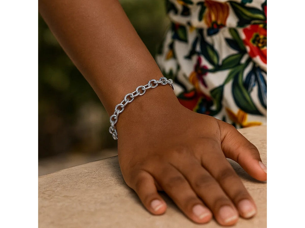 Rhodium Plated Sterling Silver Cable Chain Bracelet