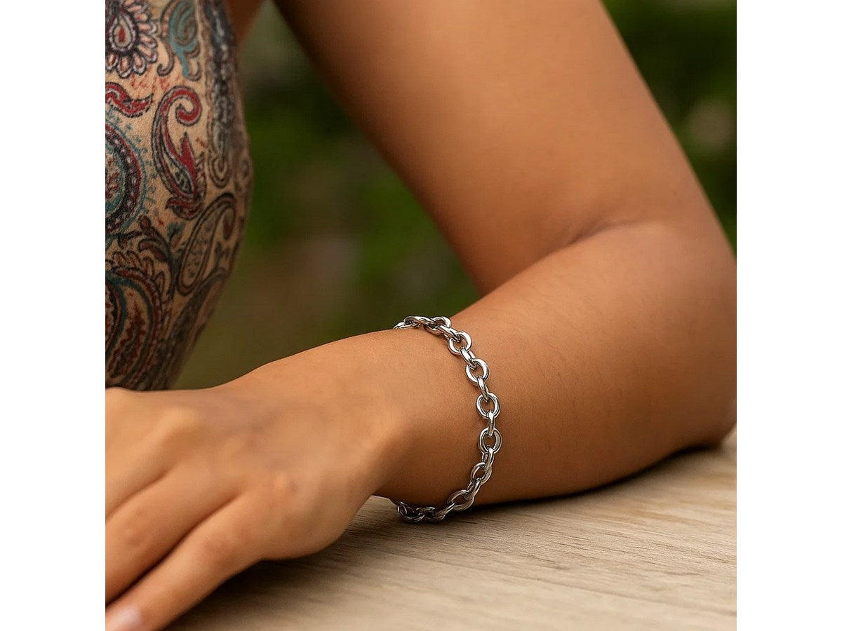 Rhodium Plated Sterling Silver Cable Chain Bracelet