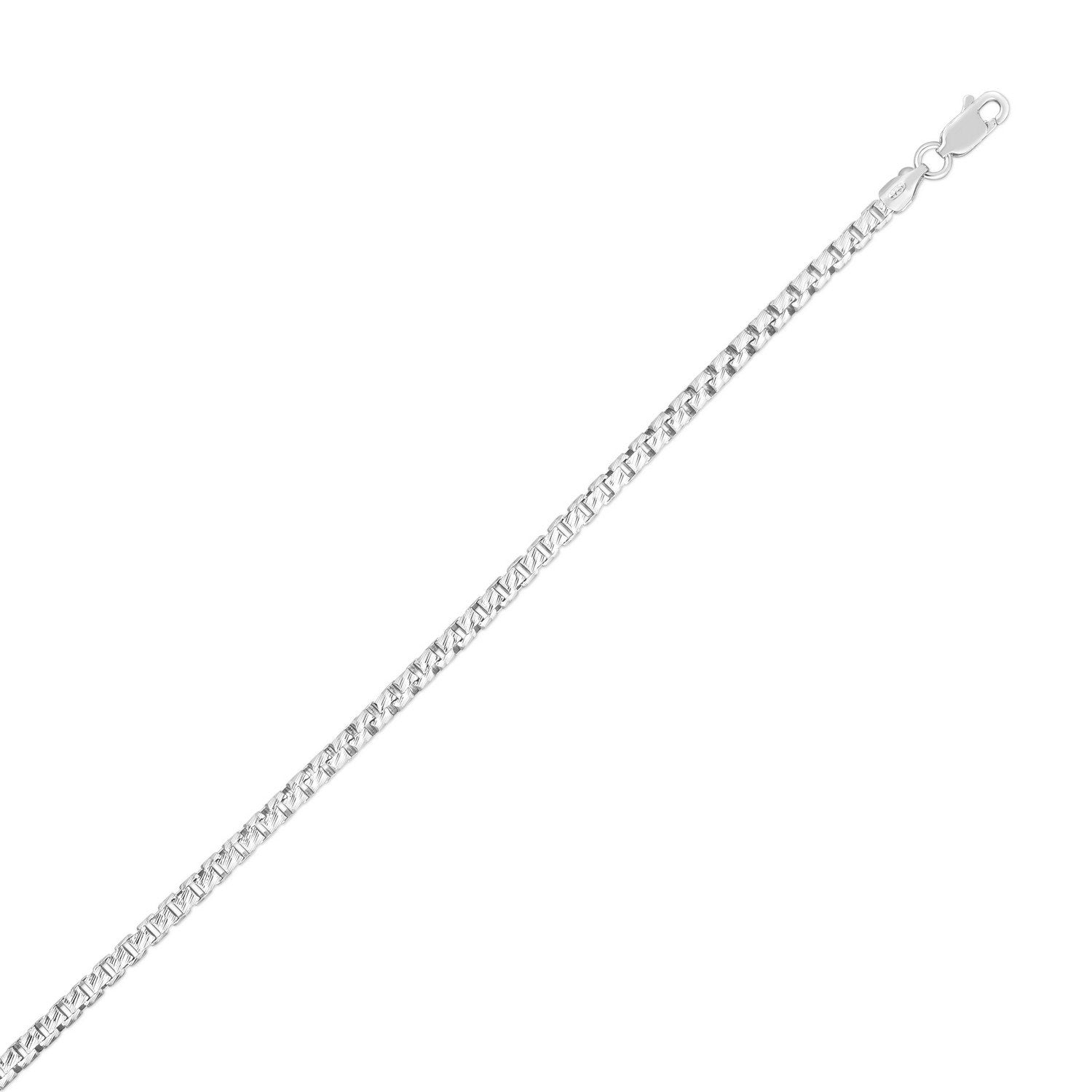 Rockstar Cut Round Box Chain Necklace 2.90mm Rhodium Sterling Silver