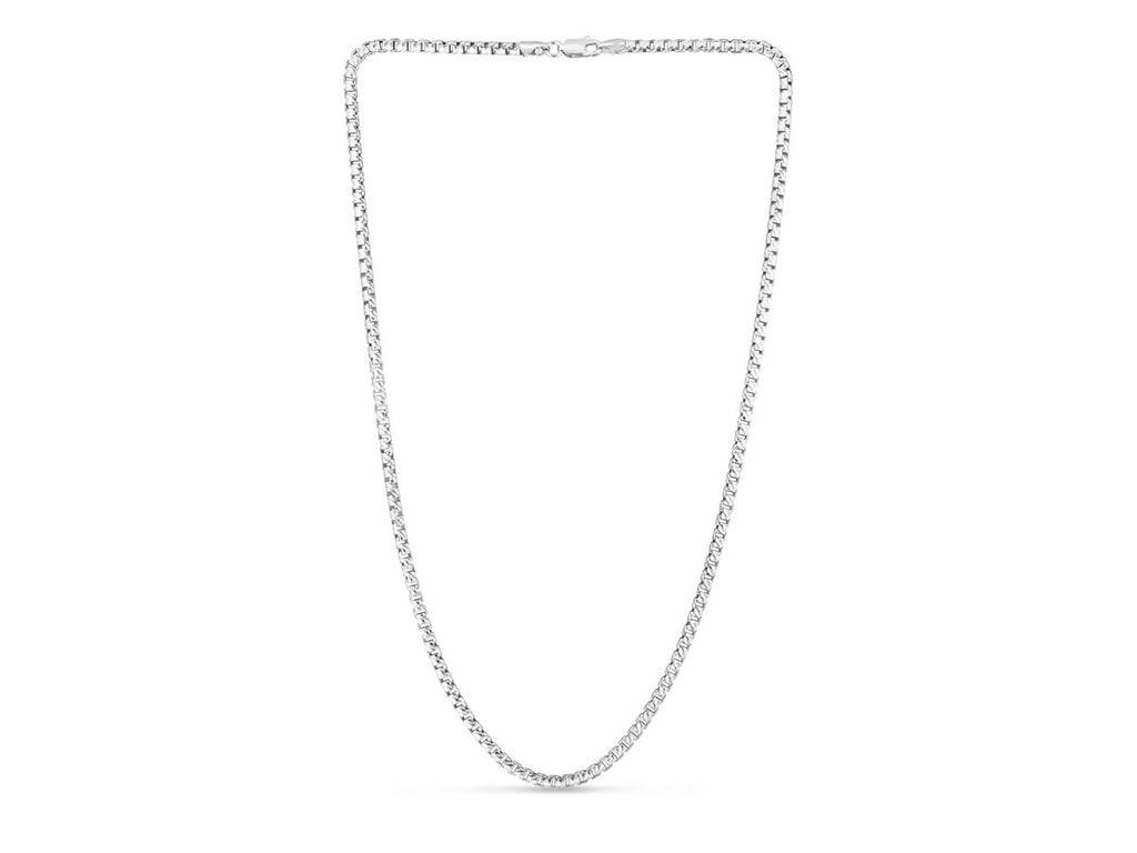 Rockstar Cut Round Box Chain Necklace 2.90mm Rhodium Sterling Silver