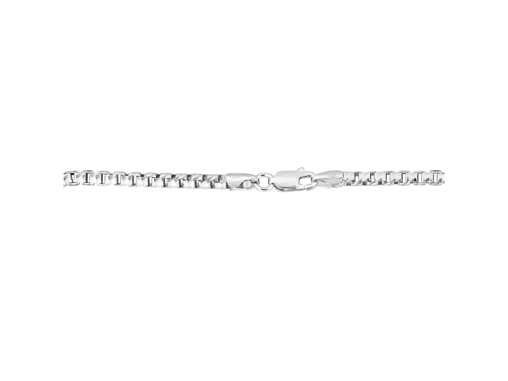 Rockstar Cut Round Box Chain Necklace 2.90mm Rhodium Sterling Silver