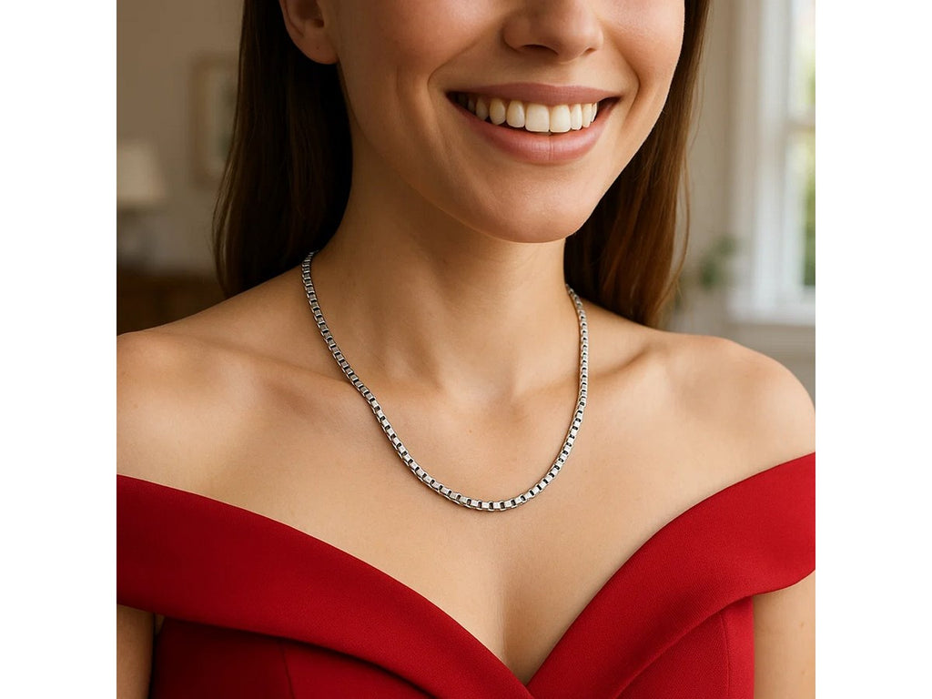 Rockstar Cut Round Box Chain Necklace 2.90mm Rhodium Sterling Silver