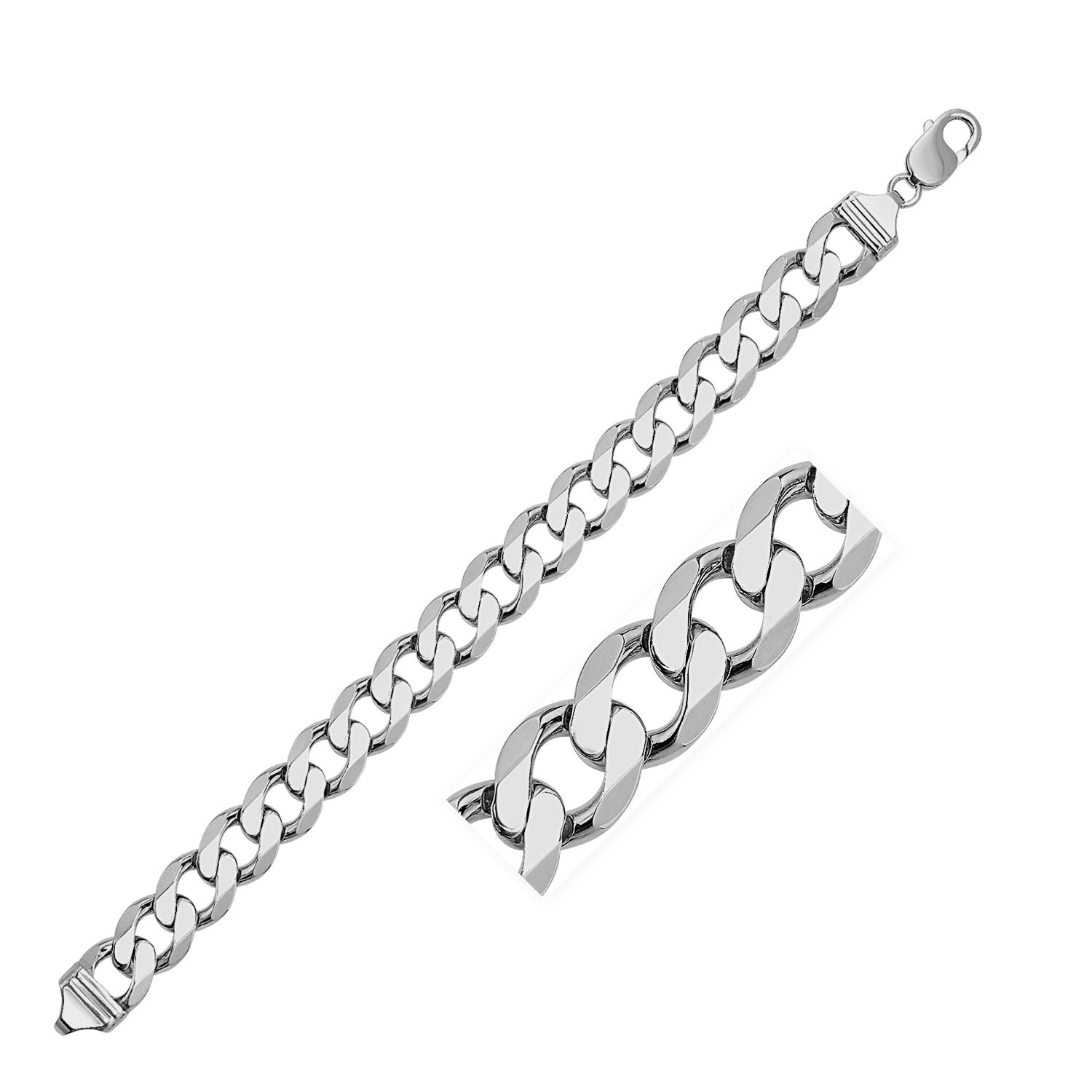 Heavy Curb Chain Necklace 11.60mm Rhodium Sterling Silver