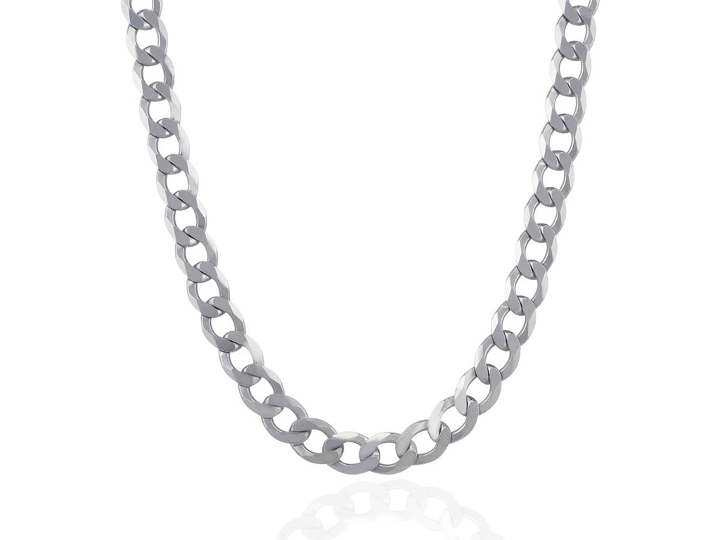 Heavy Curb Chain Necklace 11.60mm Rhodium Sterling Silver