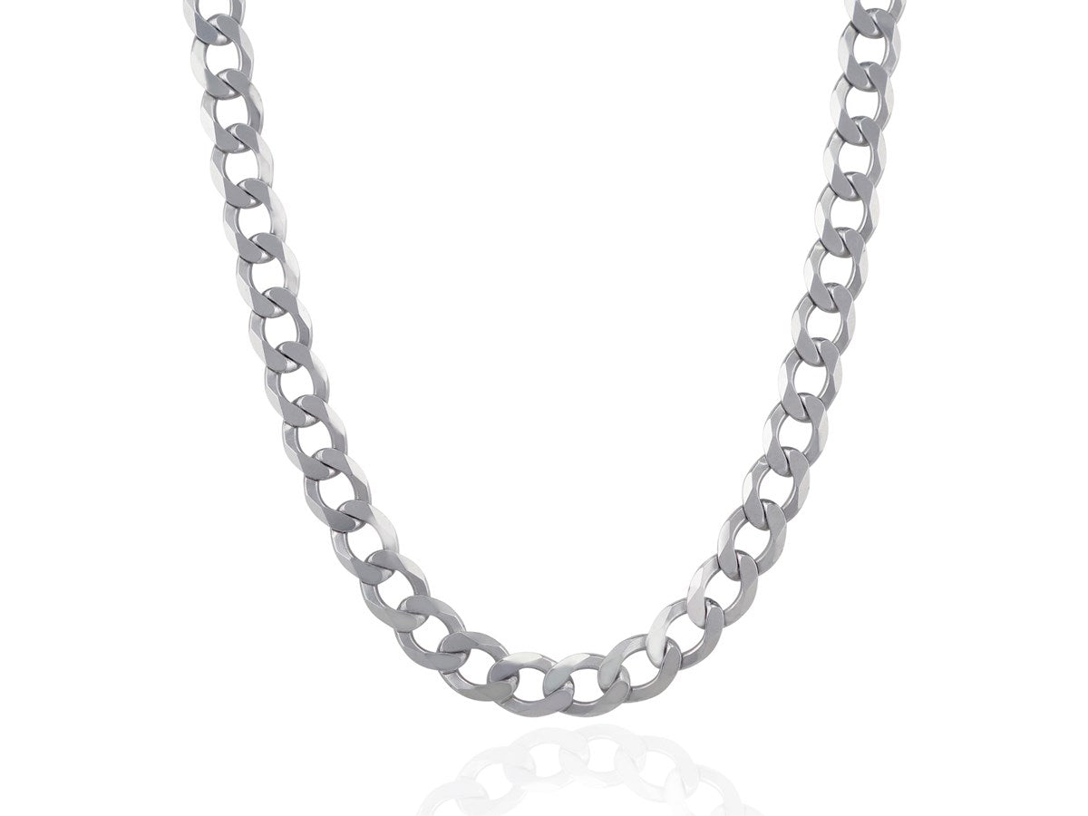 Heavy Curb Chain Necklace 11.60mm Rhodium Sterling Silver