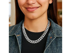Heavy Curb Chain Necklace 11.60mm Rhodium Sterling Silver