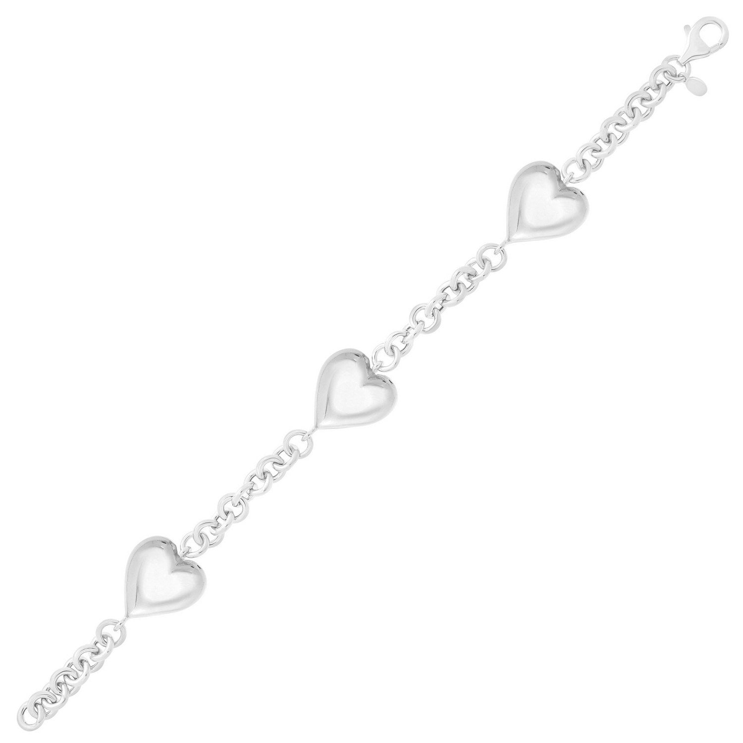 Triple Heart Puffed Bracelet in Rhodium Plated Sterling Silver