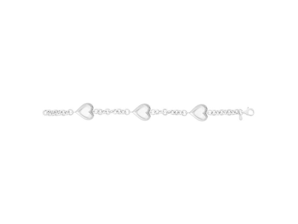 Triple Heart Puffed Bracelet in Rhodium Plated Sterling Silver