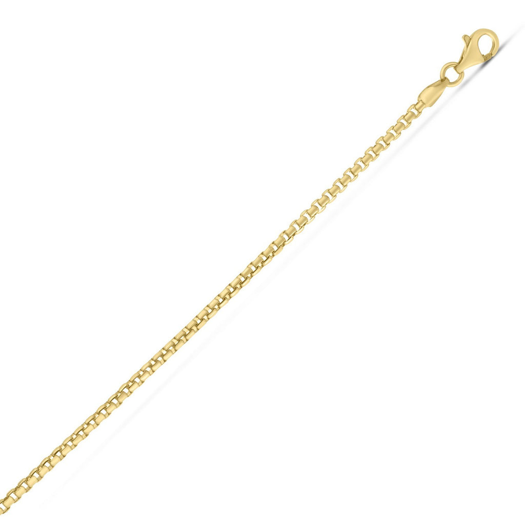 Gold Plated Round Box Chain Necklace 2.10mm Sterling Silver