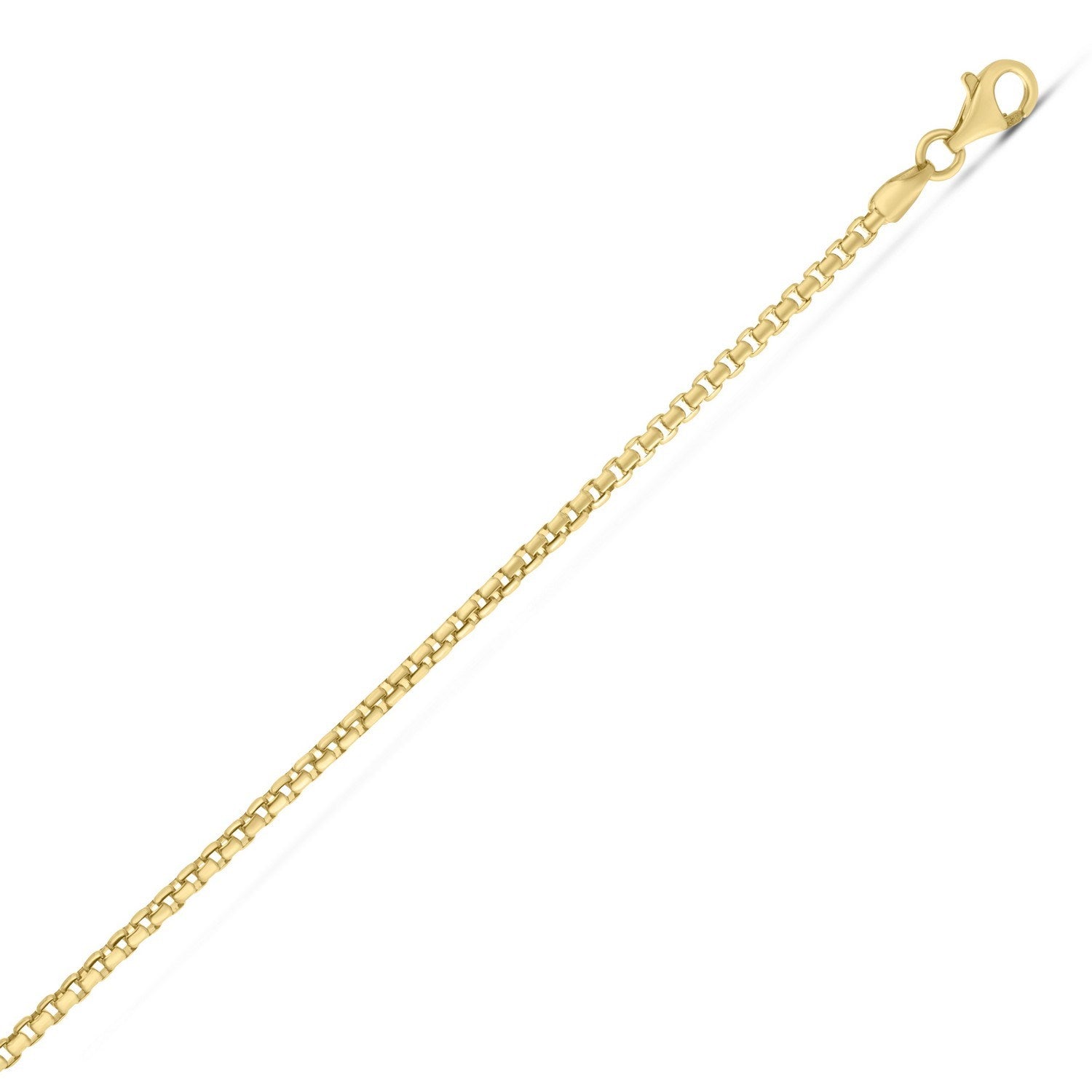Gold Plated Round Box Chain Necklace 2.10mm Sterling Silver