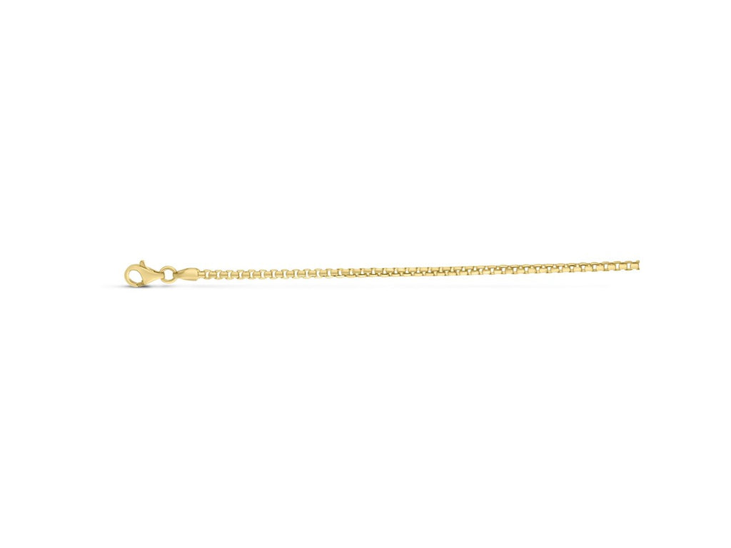 Gold Plated Round Box Chain Necklace 2.10mm Sterling Silver