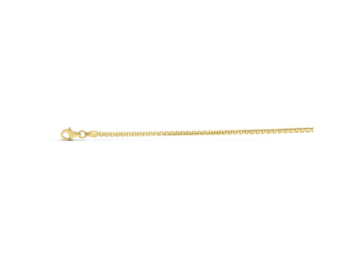 Gold Plated Round Box Chain Necklace 2.10mm Sterling Silver