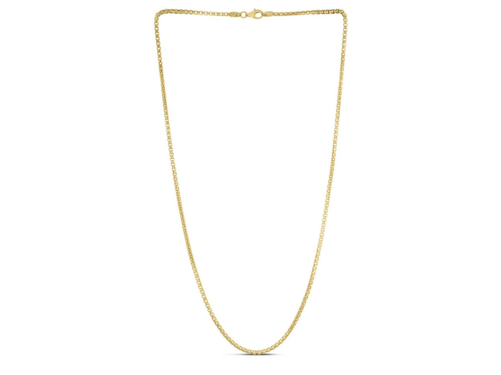 Gold Plated Round Box Chain Necklace 2.10mm Sterling Silver
