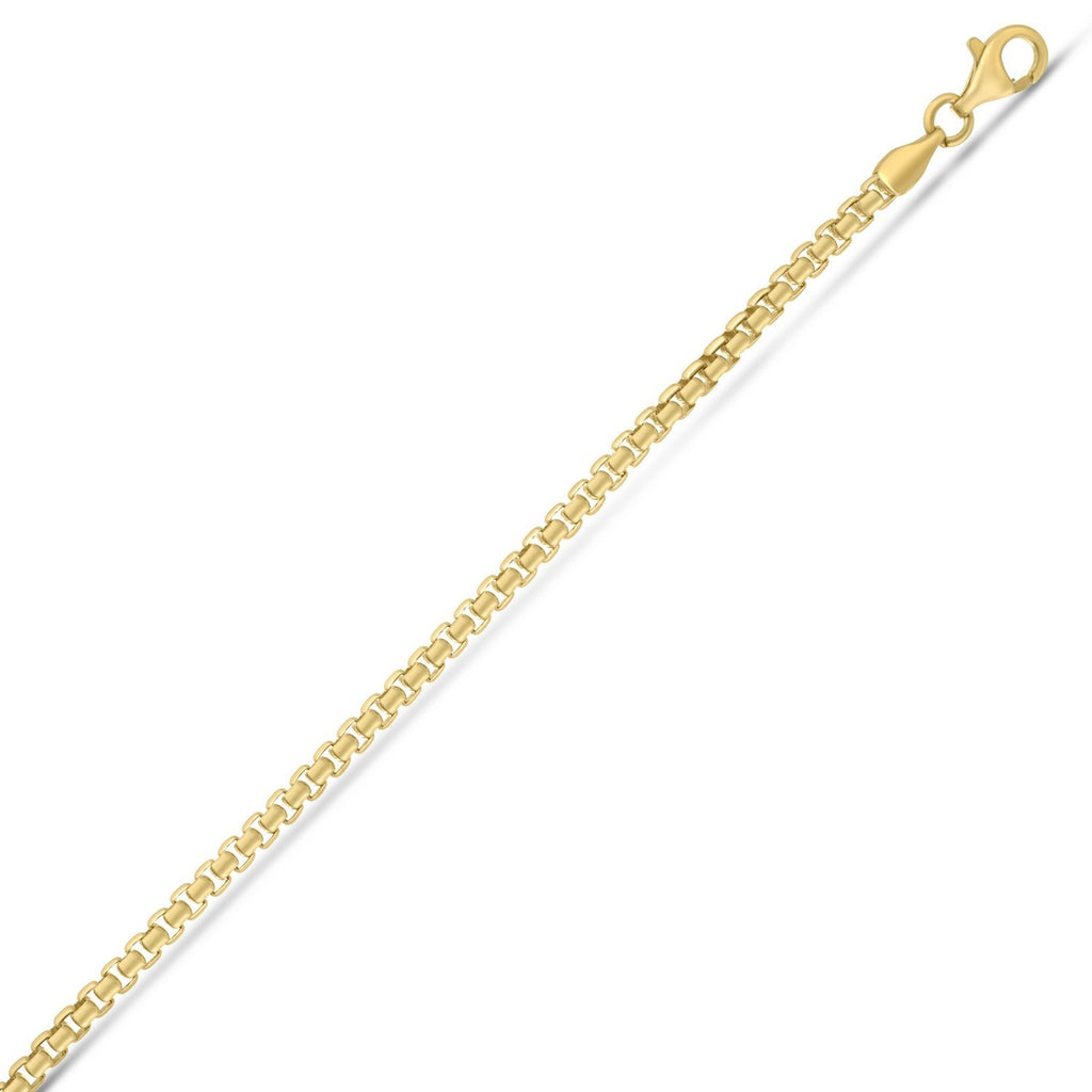 Gold Plated Round Box Chain Necklace 2.60mm Sterling Silver