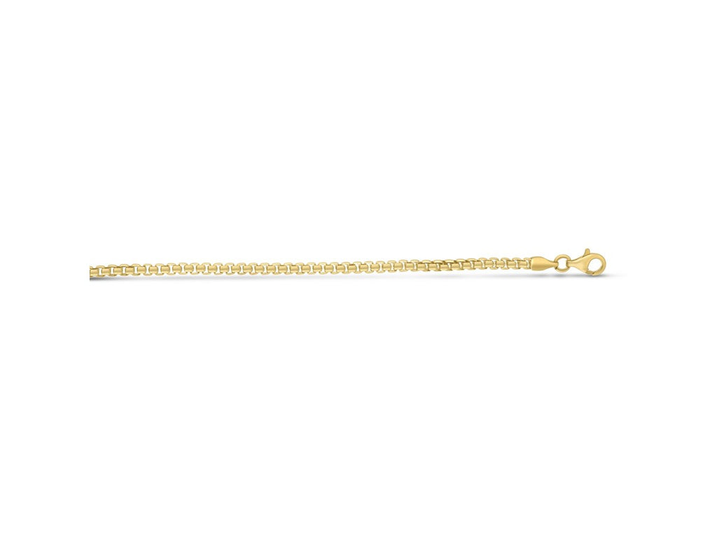 Gold Plated Round Box Chain Necklace 2.60mm Sterling Silver