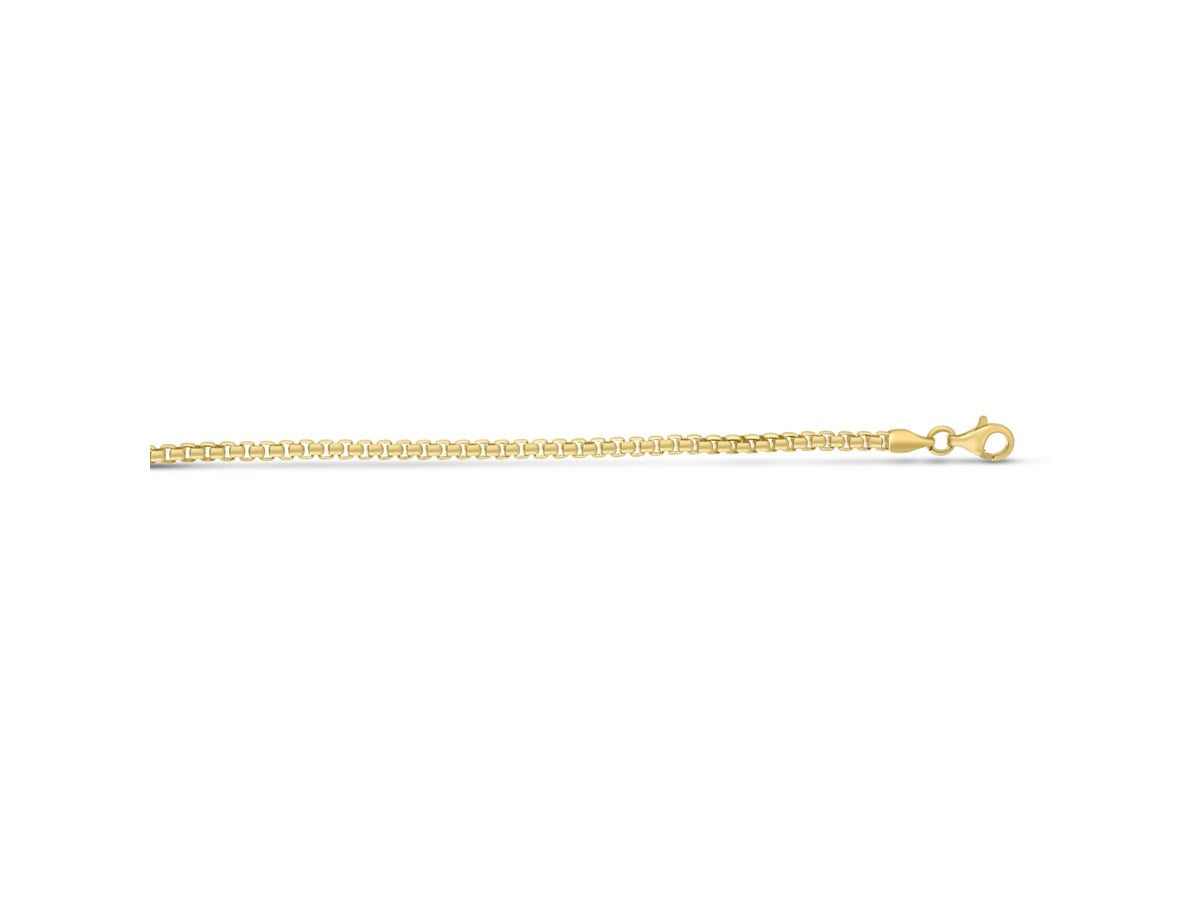 Gold Plated Round Box Chain Necklace 2.60mm Sterling Silver