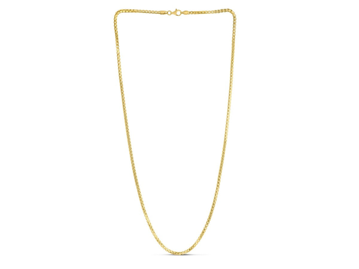 Gold Plated Round Box Chain Necklace 2.60mm Sterling Silver