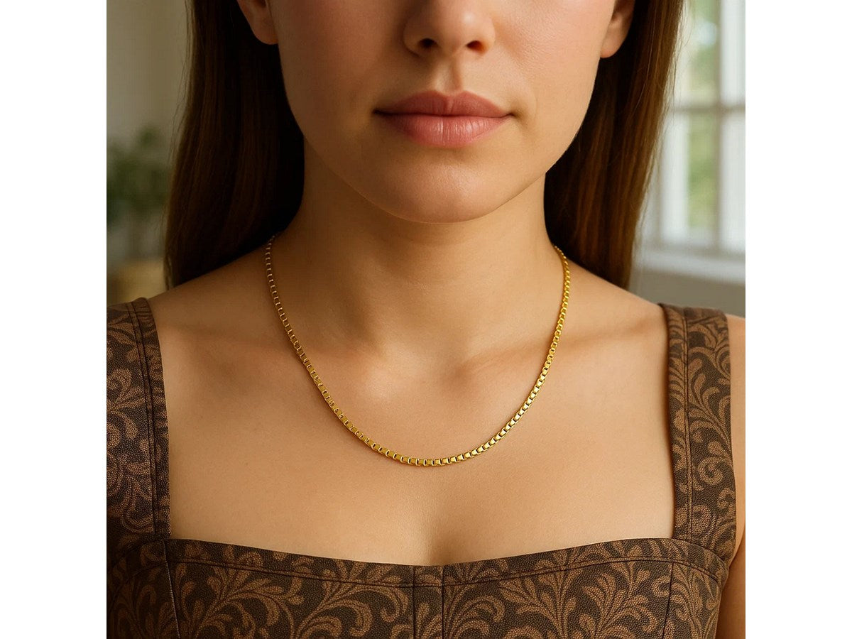 Gold Plated Round Box Chain Necklace 2.60mm Sterling Silver