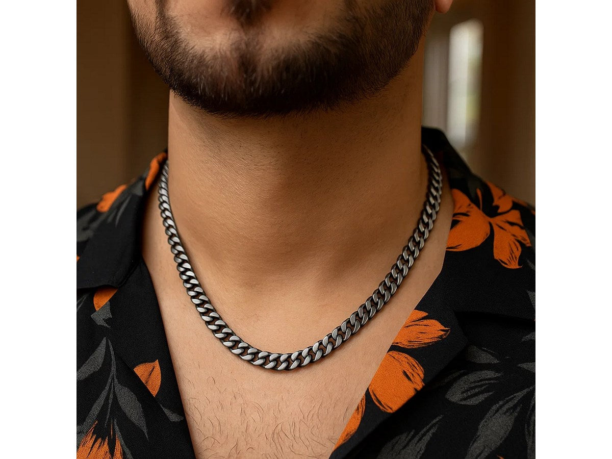 Gunmetal Miami Cuban Link Chain Necklace 7.00mm Sterling Silver