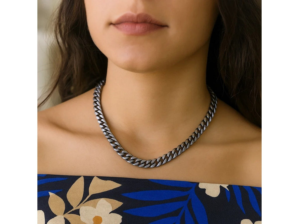 Gunmetal Miami Cuban Link Chain Necklace 7.00mm Sterling Silver