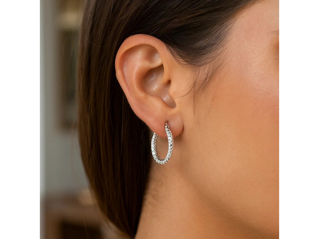 Faceted Sterling Silver Hoop Earrings