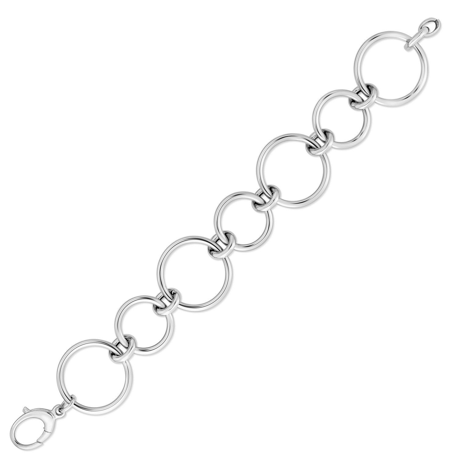 Rhodium Plated Round Link Sterling Silver Bracelet