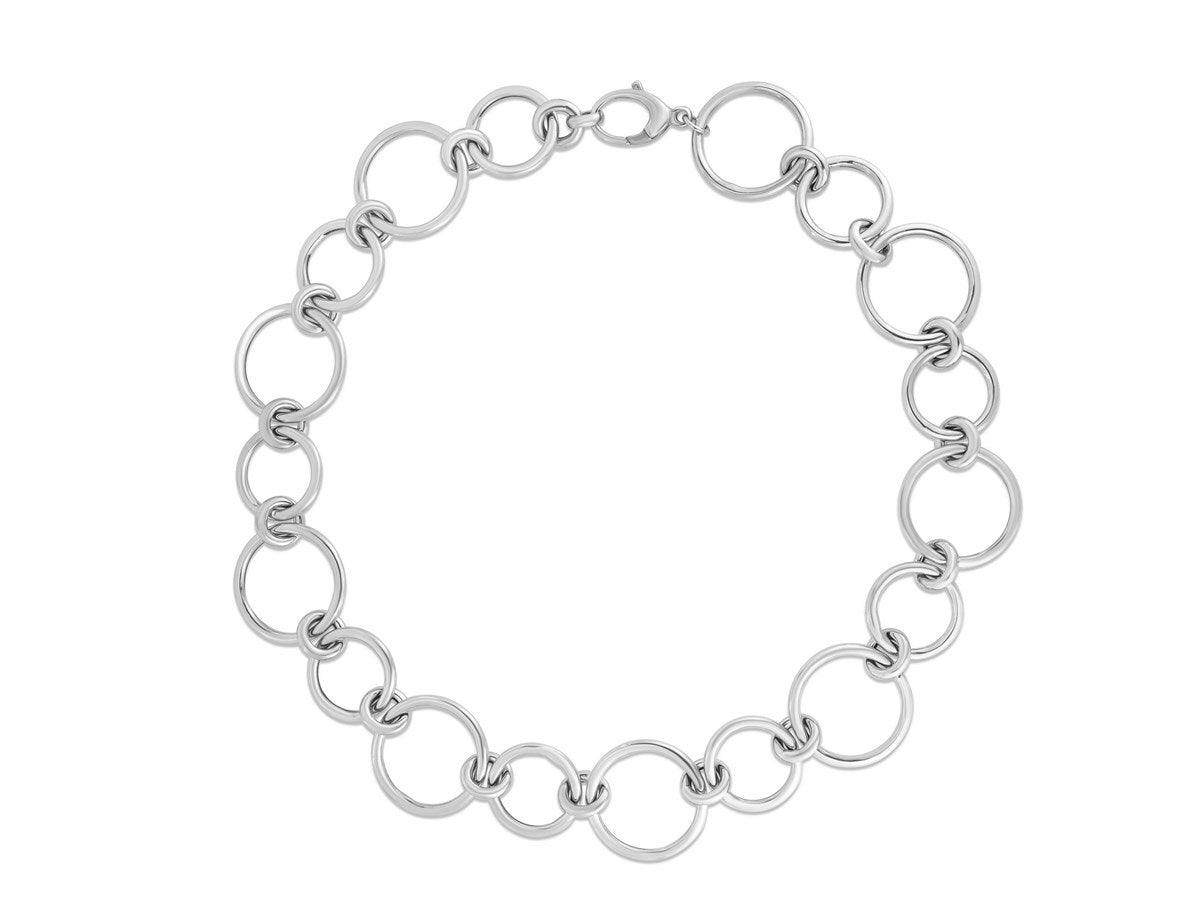 Rhodium Plated Round Link Sterling Silver Bracelet