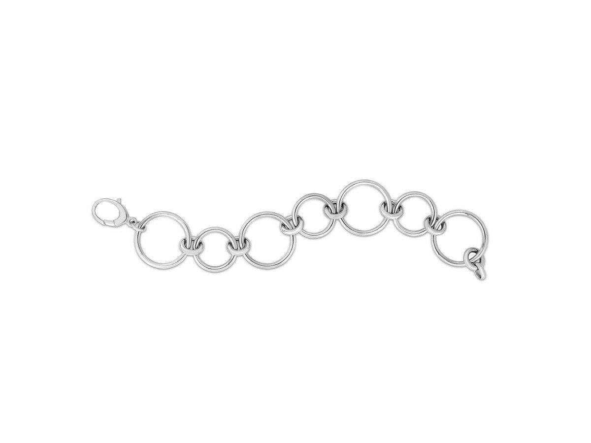 Rhodium Plated Round Link Sterling Silver Bracelet
